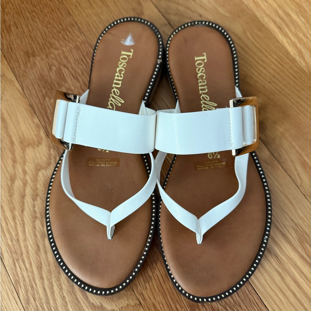 White and Brown Minimalist Thong Sandals